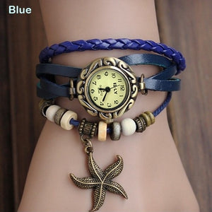Girls Starfish Bracelet Watch - Genuine Leather Band