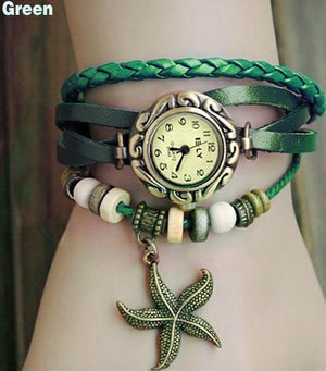 Girls Starfish Bracelet Watch - Genuine Leather Band