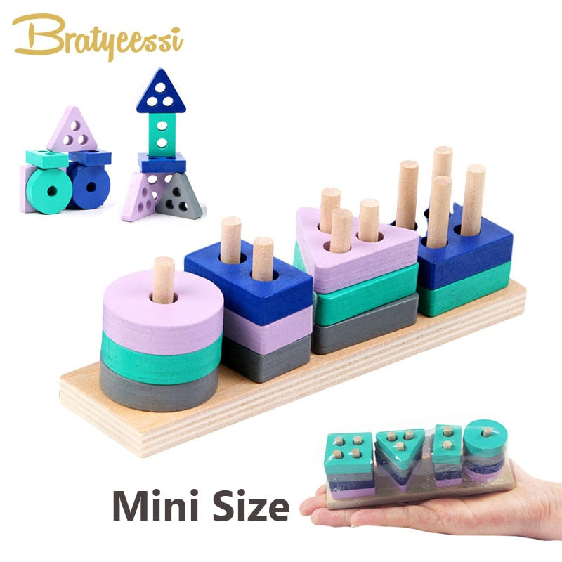 Wooden Montessori Toy Building Blocks Learning Educational Toys Color Shape Match