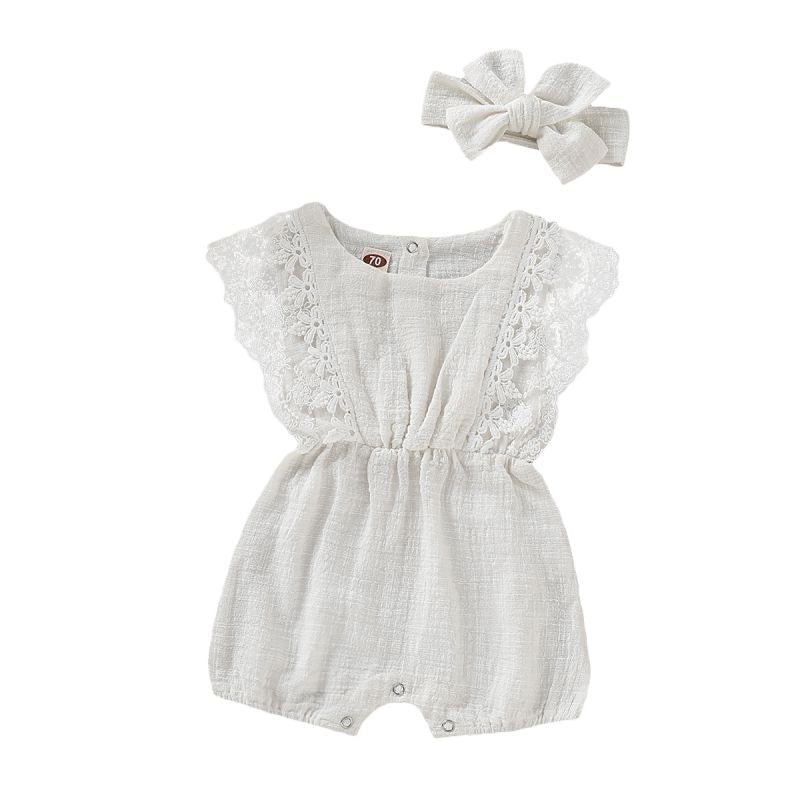 Summer Baby Romper - Lace Design Romper With Headband