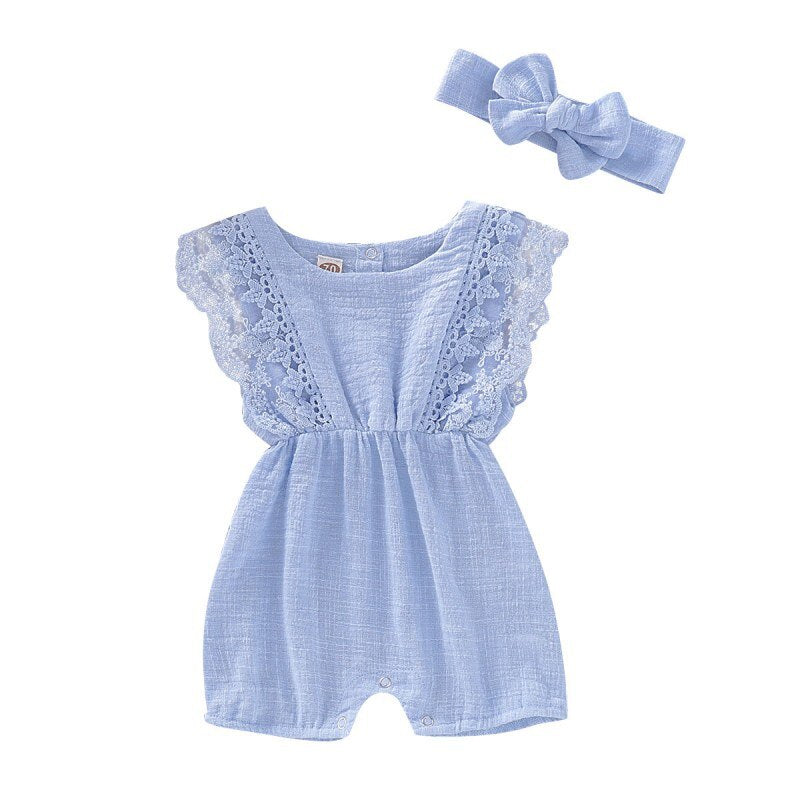 Summer Baby Romper - Lace Design Romper With Headband