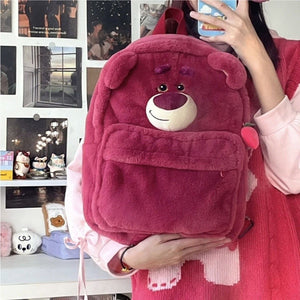 
            
                Load image into Gallery viewer, Lotso Style Plush Strawberry Bear Backpack
            
        
