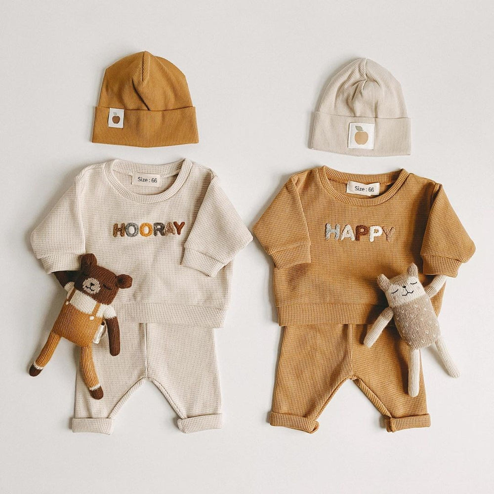 
            
                Load image into Gallery viewer, ins children&amp;#39;s clothing boy&amp;#39;s sweater suit waffle baby baby clothes outer wear two-piece suit
            
        